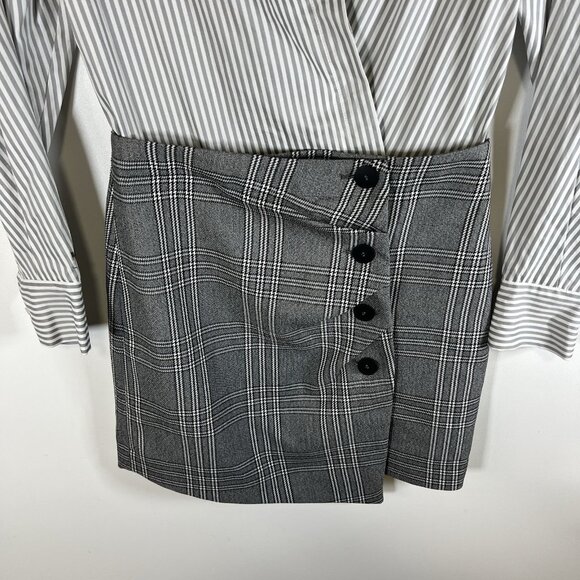 Maje Shirt Skirt Dress Gray And Black Plaid Women’s Size 2/medium Office Classy - Picture 4 of 9